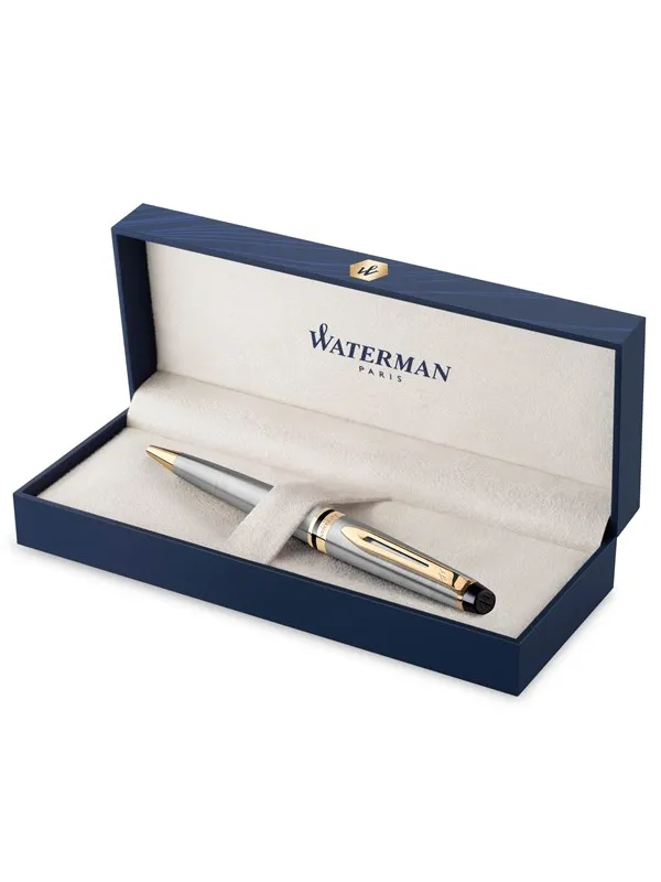 Waterman Expert Ballpoint Pen | Stainless Steel with 23k Gold Trim | Medium Tip | Blue Ink | Gift Box