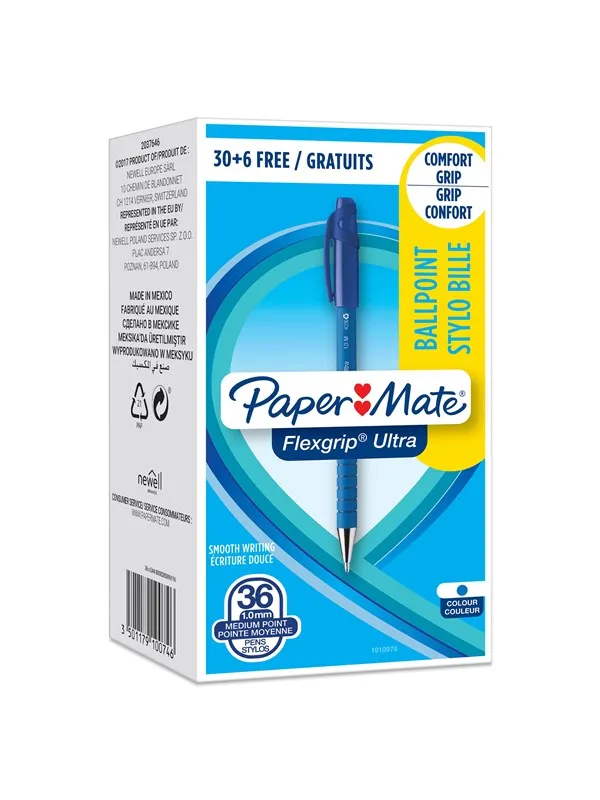 Paper Mate Flexgrip Ultra Ballpoint Pens | Medium Point (1.0mm) | Blue | 36 Count