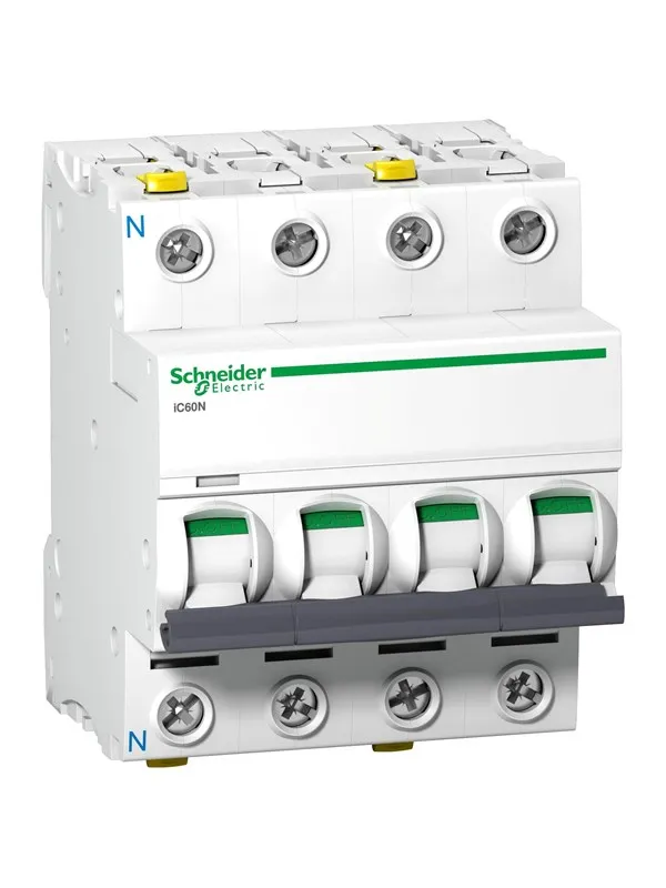 Schneider Electric Acti9 ic60n 3p-n 63a dobbelt terminal c-karakteristik 6/10ka 230v b:72 mm