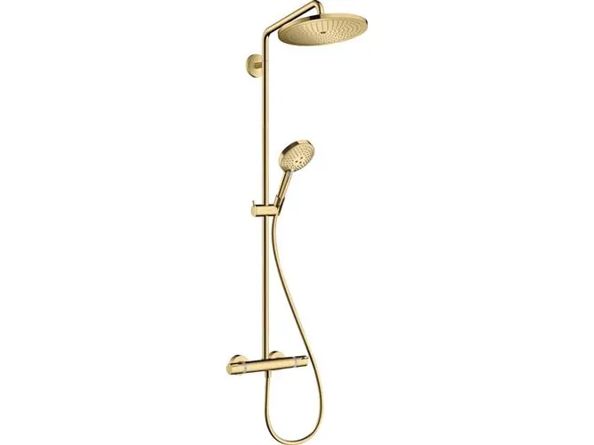 Hansgrohe croma select s showerpipe 280 1jet with thermostat and hand shower raindance select s 120 3jet polished gold-optic