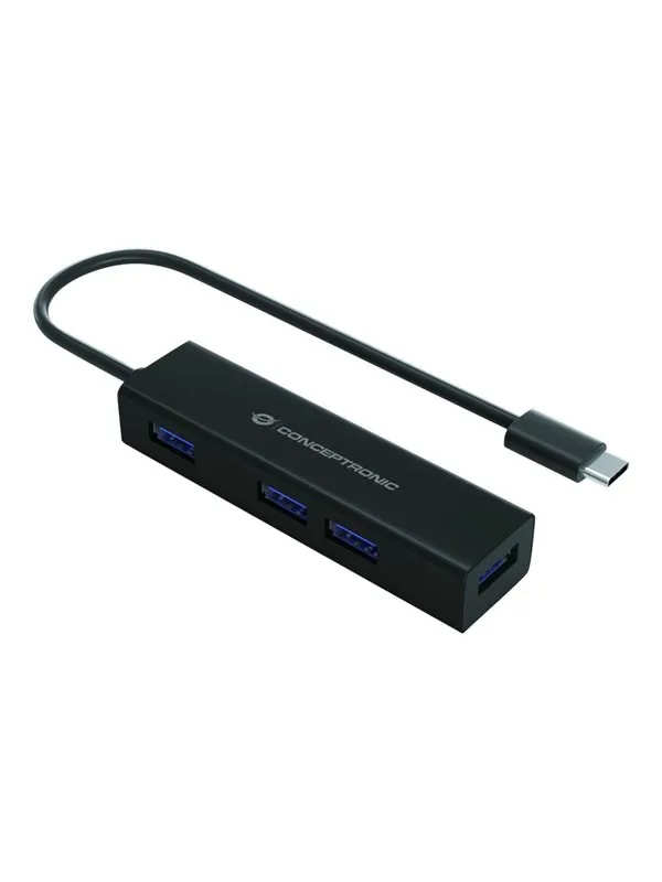 Conceptronic HUBBIES07B - hub - 4 ports USB-hub - USB 3.2 - 4 porter - Svart