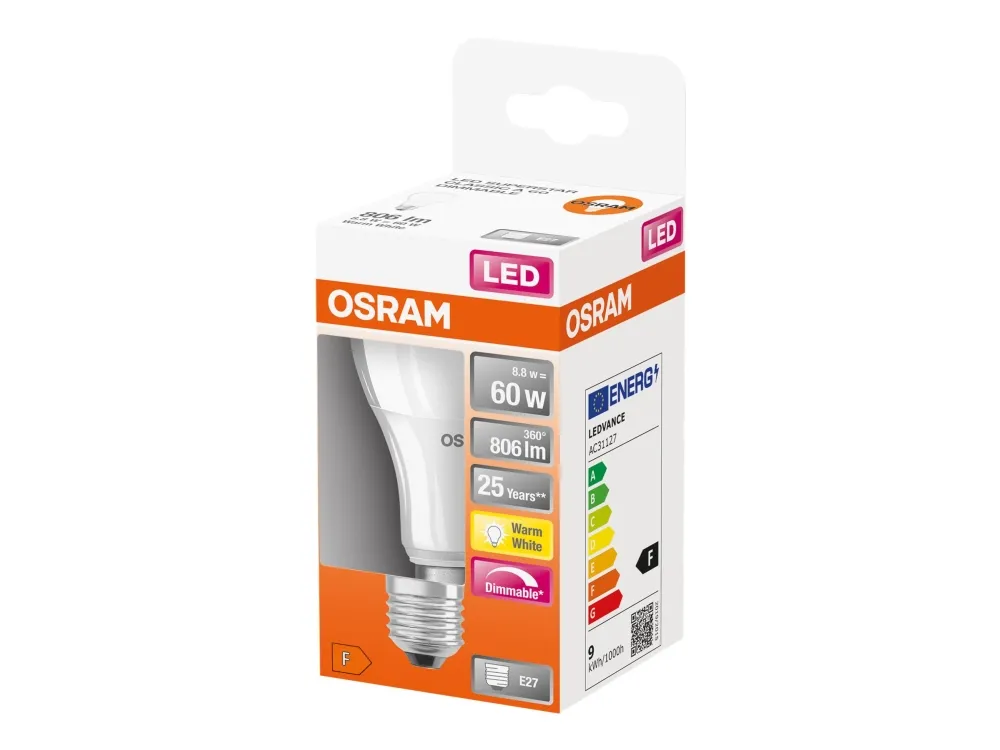 Osram LED-lyspære Standard 10W/827 (60W) Frosted Dimmable E27