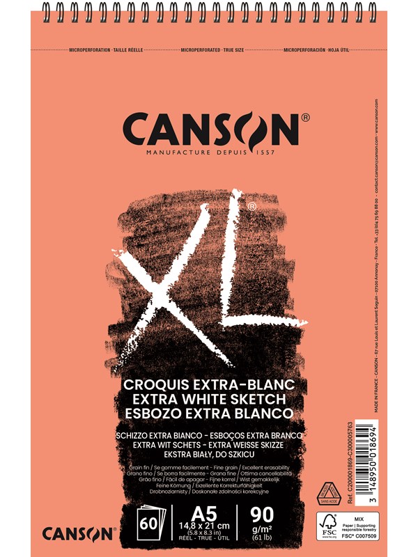 Canson XL Extra-Blanc FG A5 90G Spiral 60 SH