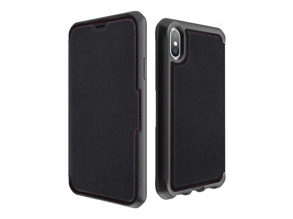 ITSKINS HYBRID FOLIO cover for iPhone XS / X® - Black and red with recycled leather