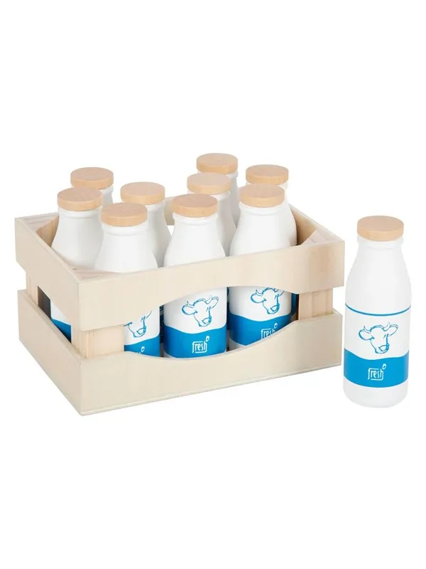 Small Foot - Wooden Crate with Milk Bottles 12 pc
