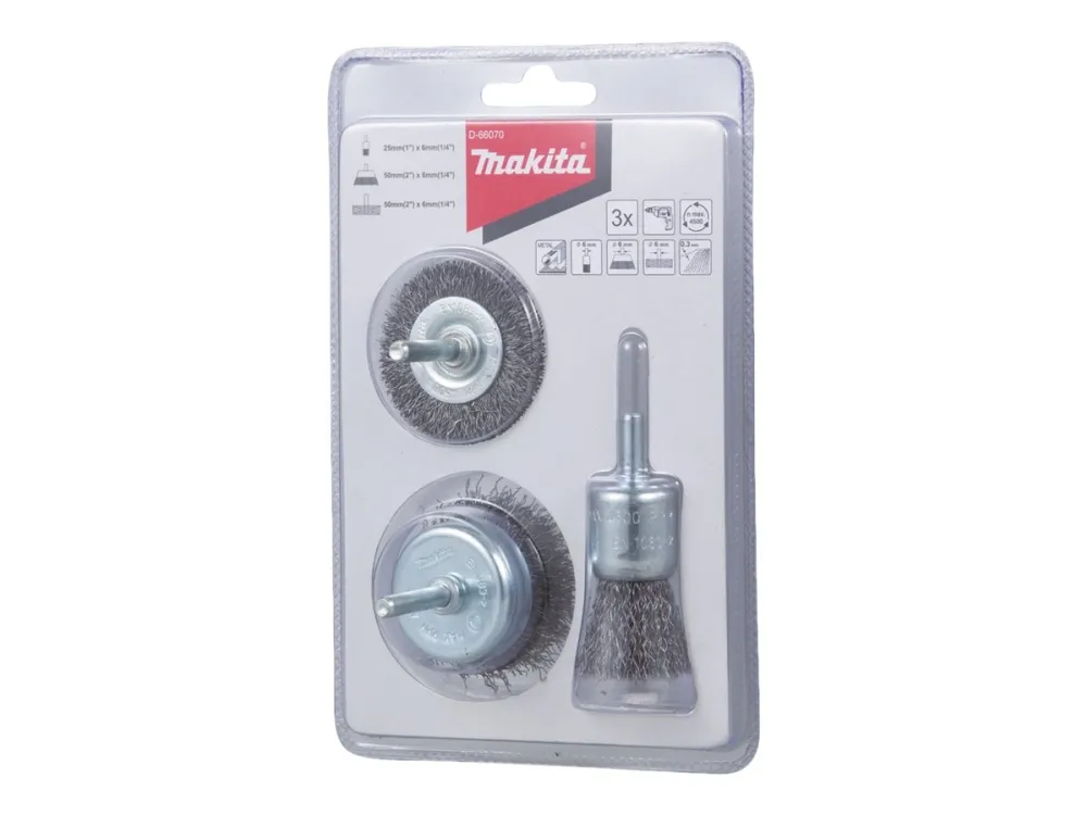 Makita Wire Brush Set - for steel paint rust coating - 3 pieces