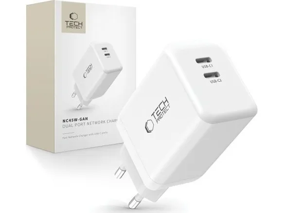 Tech-Protect NC45W-GAN 2-PORT PD45W Charger - White