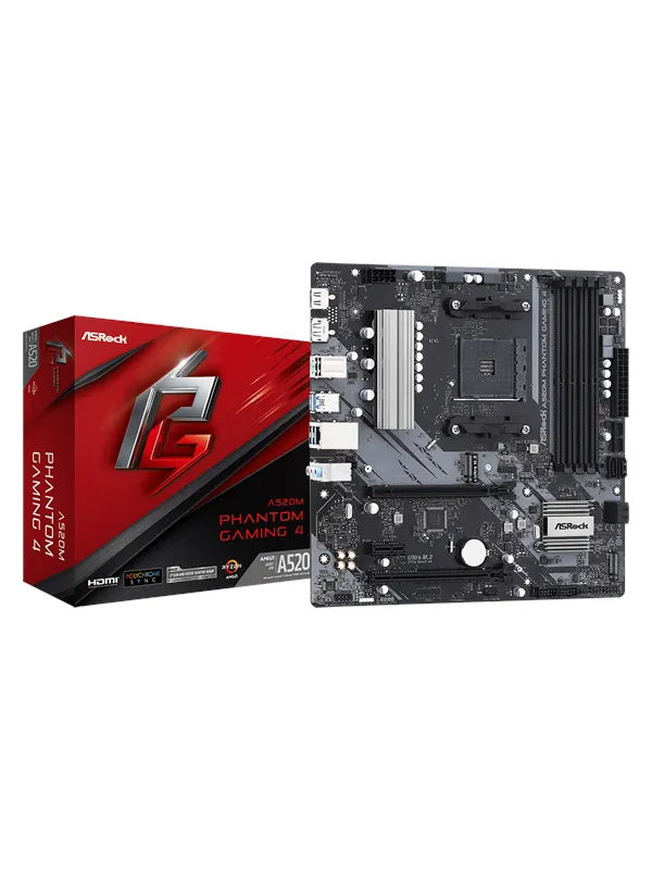 ASRock A520M Phantom Gaming 4 Hovedkort - AMD A520 - AMD AM4 socket - DDR4 RAM - Micro-ATX