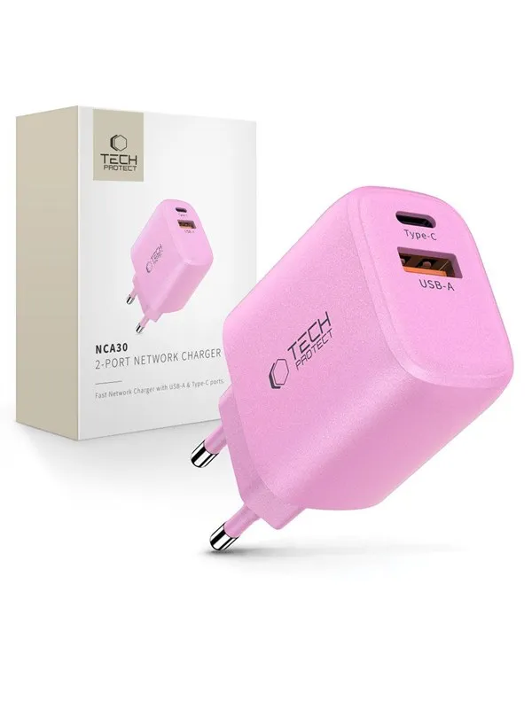 Tech-Protect NCA30 PD 30W QC3.0 USB-A / USB-C Wall Charger - Pink