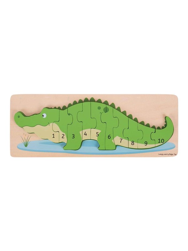 Bigjigs Wooden Counting Puzzle Crocodile 10 pcs. Tre
