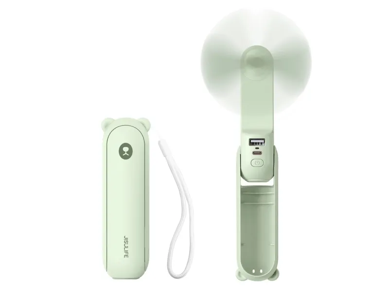 Jisulife Handheld Fan Life8 Plus Portable USB Fan with Power Bank Function 4500mAh and Flashlight - Green Nødlader - Grønn - 4500 mAh