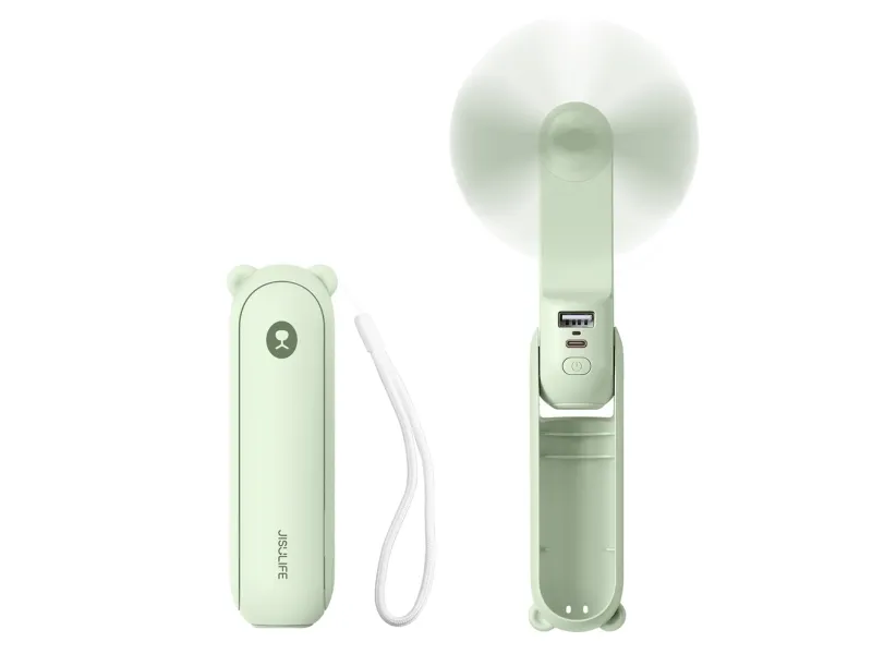 Jisulife Handheld Fan Life8 Mini Portable USB Fan with 2000mAh Power Bank and Flashlight - Green Nødlader - Grønn - 2000 mAh