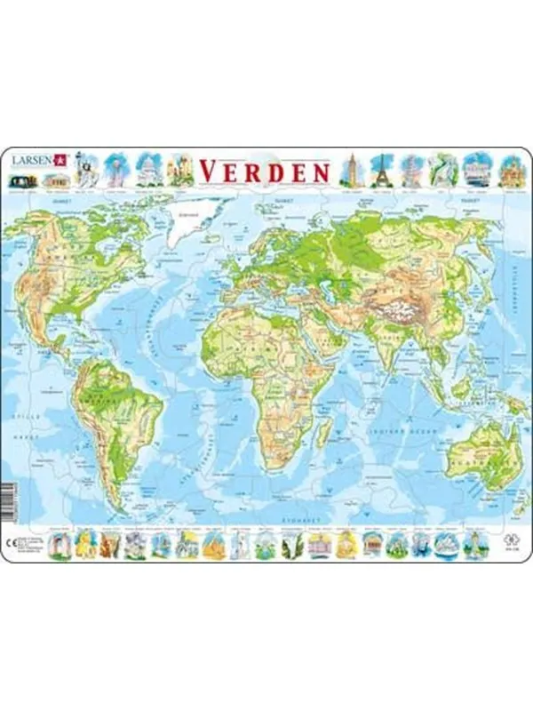 Larsen Puzzles Puzzle World Map Physical - 80 pieces Maxi (36.5x28.5 cm) Gulv