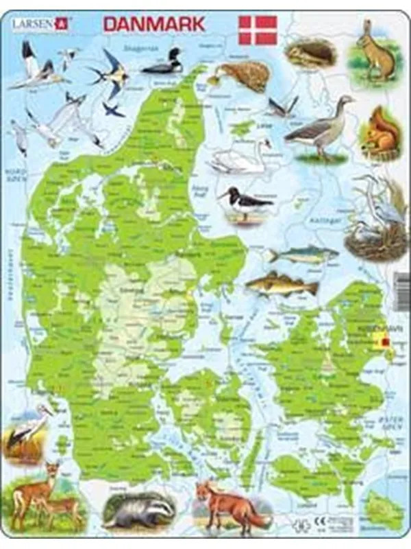 Larsen Puzzles Puzzle Denmark physical with animals - 66 pieces Maxi (36.5x28.5 cm) Gulv