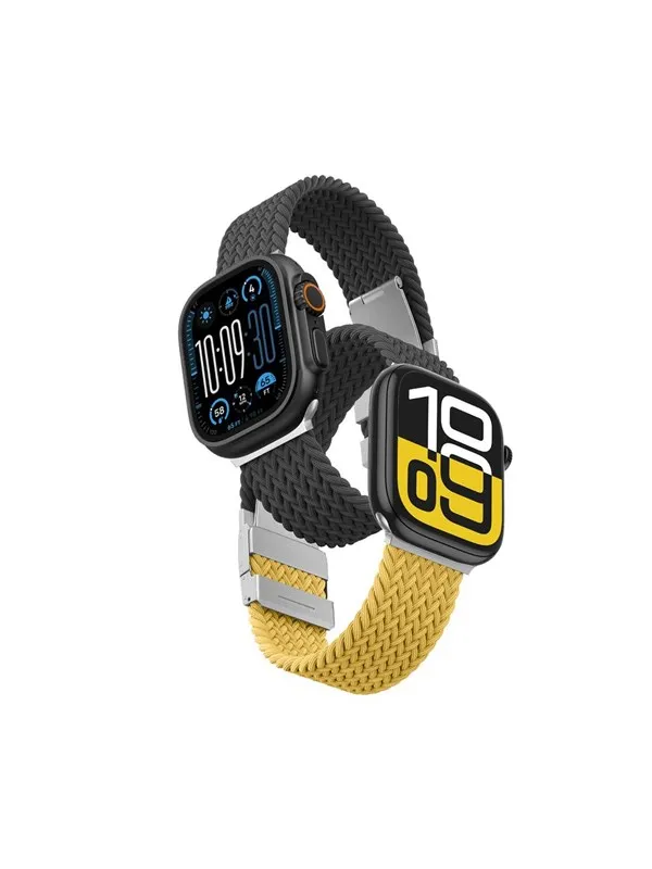 AmazingThing Set of 2  Blend Band for Apple Watch 45/46/49mm - Yellow-Black/Black