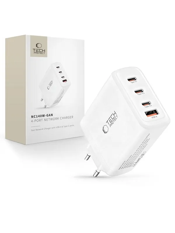 Tech-Protect NC140W-GAN 4-Ports 140W AC Charger - White