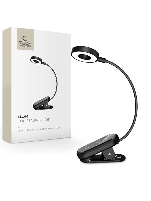 Tech-Protect  LL100 Wireless Lamp with Clip + USB-A / USB-C Cable 30 cm - Black