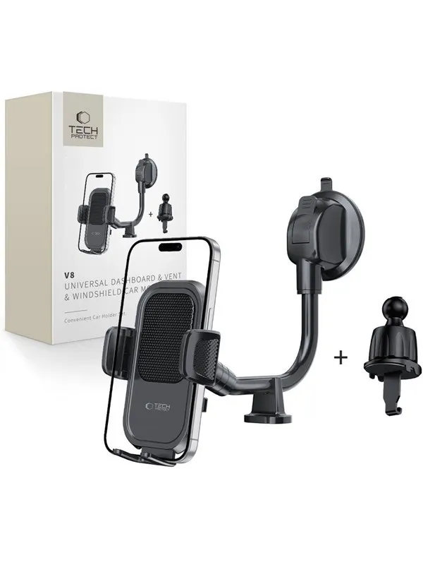 Tech-Protect V8 car mount for mounting on dashboard windshield or air vent grille - black