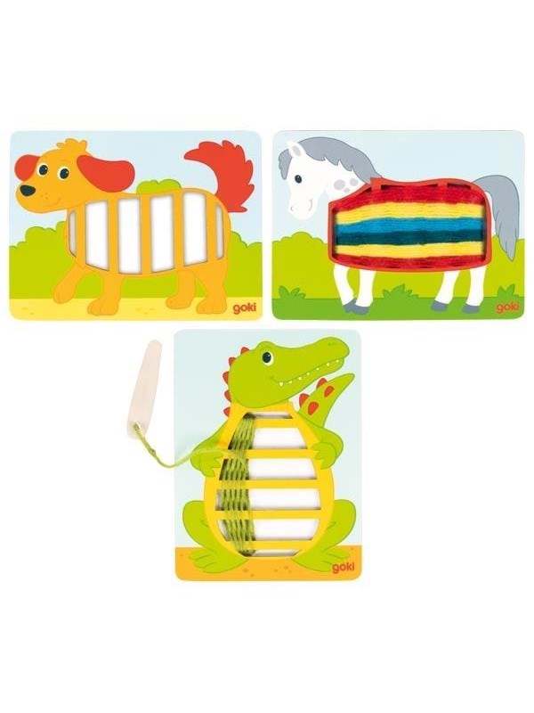 Goki Wooden Weaving Puzzles 3pcs. Tre