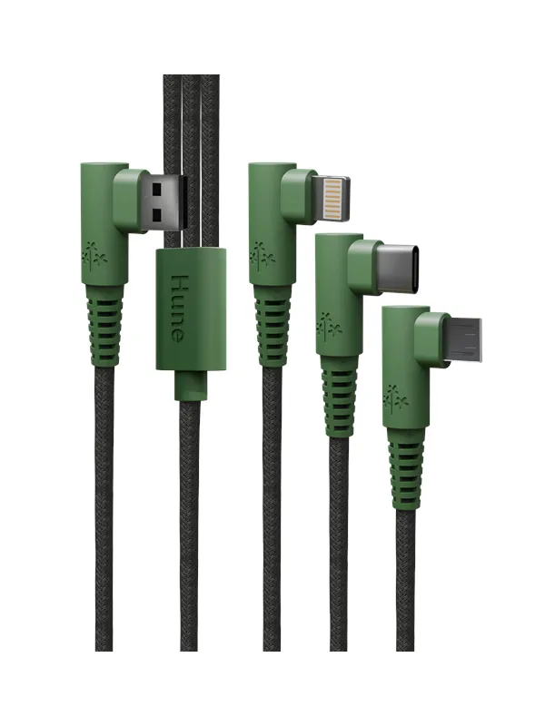 Hune Hiedra Braided 90° 3-in-1 USB Cable 1.2m - Forest Green