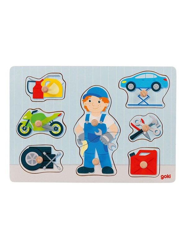Goki Wooden Stud Puzzle Mechanic 8 pcs. Tre