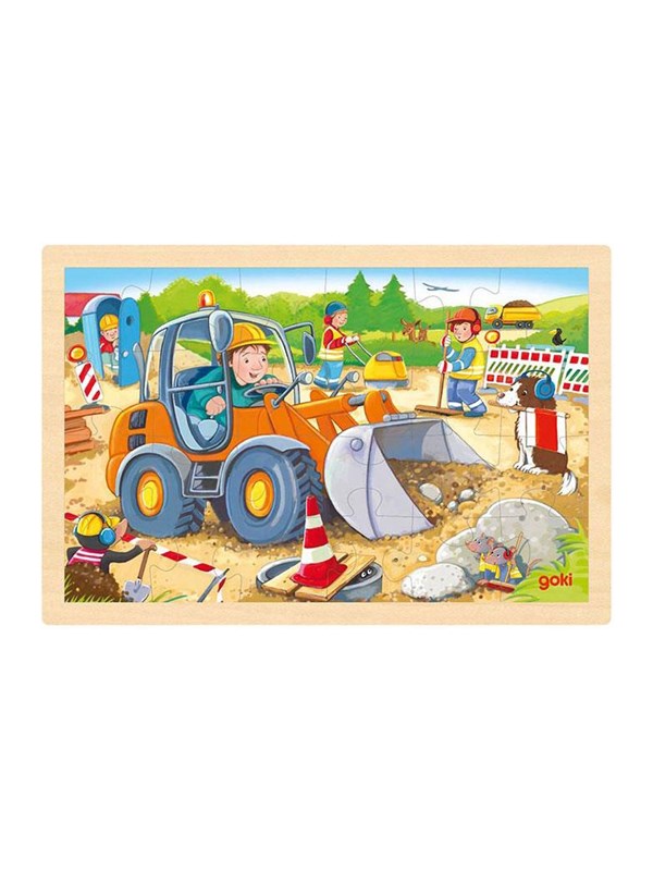 Goki Wooden Jigsaw Puzzle Construction Site 24 pc Tre