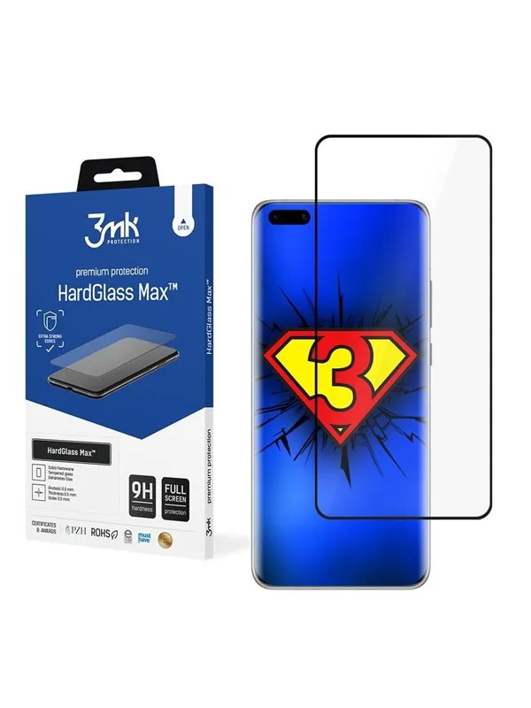3mk Reinforced Tempered Glass  HardGlass Max Black for Huawei P40 Pro + 5G