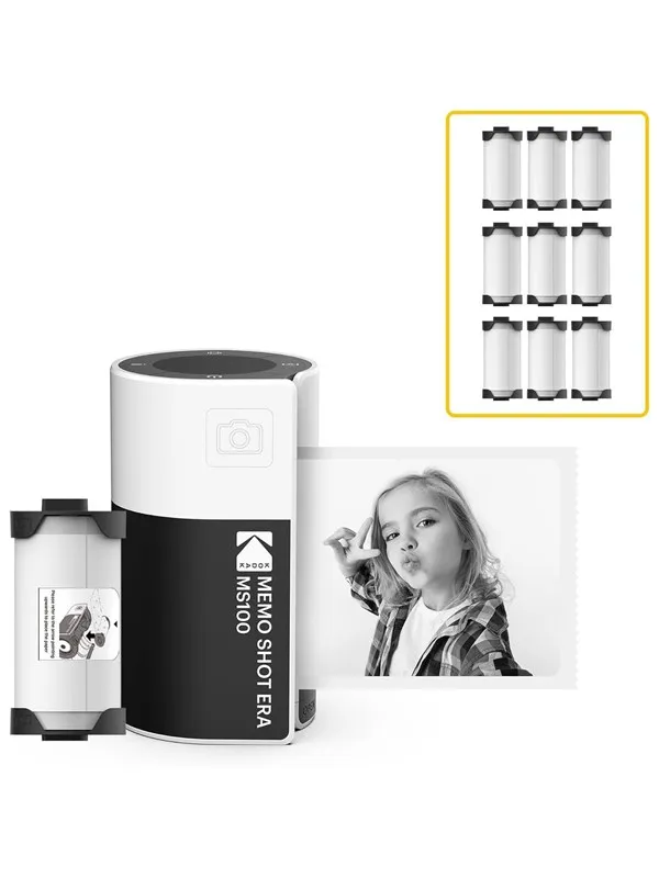 KODAK Memo Shot MS100 Instant Camera Bundle (7 Paper rolls) - White