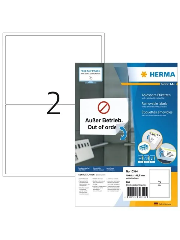 HERMA Removable Labels 10314 100 Sheets (200 labels)