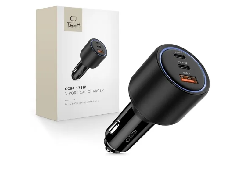 Tech-Protect Car Charger CC04 3-Ports PD175W - Black