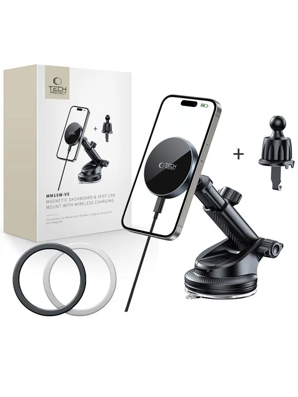 Tech-Protect  mm15W-V5 Magnetic MagSafe Car Mount for Cockpit / Windshield / Air Vent - Black