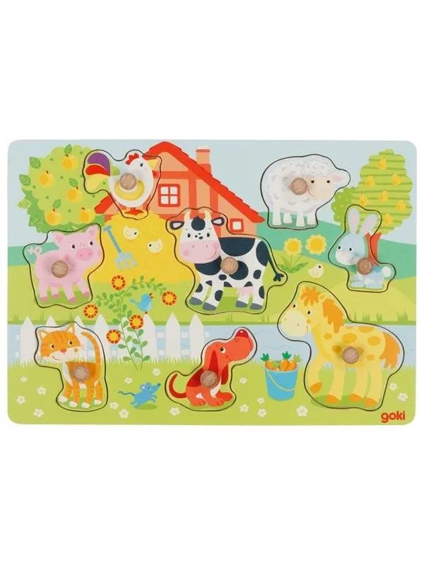 Goki - Farm animals lift-out puzzle - (57392) Tre