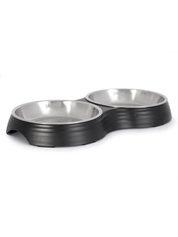 Dogman Dobbelt matskål Amy Svart 2x200ml