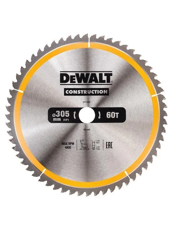 Dewalt Construction Circular Saw Blade Stationary - Fine Finish 305mm 60T
