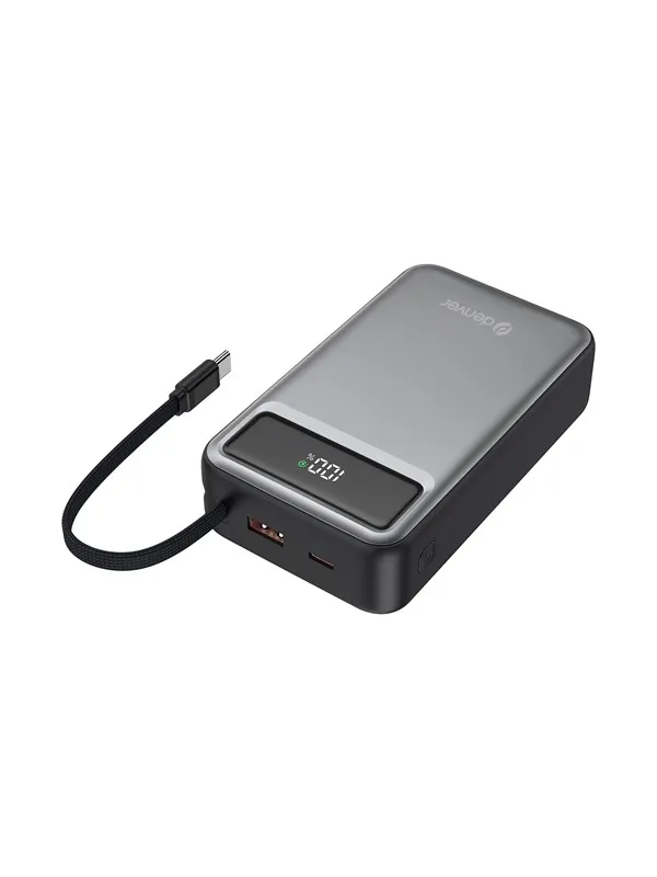 DENVER PQCA-20650 - Fast charge Powerbank 20000mAh With PD65W USB-C cable built-in Nødlader - Svart - 20000 Ah