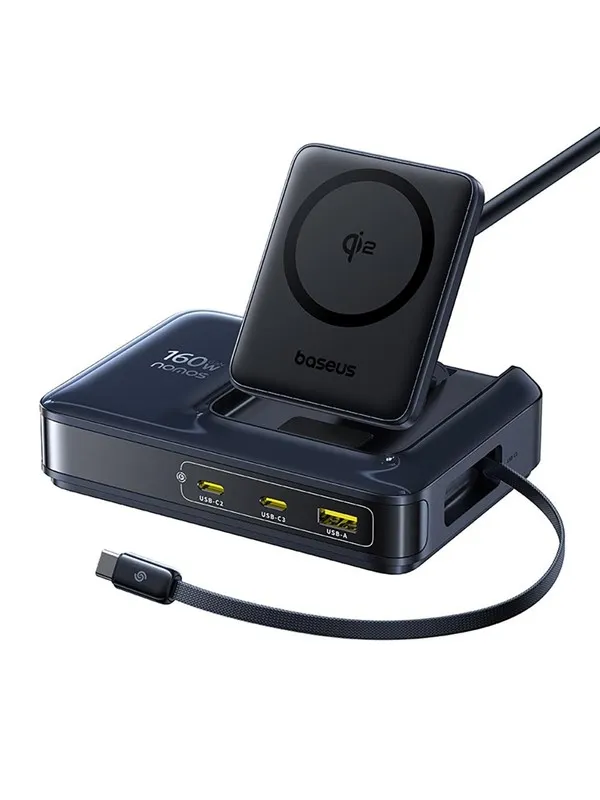 Baseus Nomos NH21 Qi2 160W 4-in-1 Wireless Charging Station with Retractable Cable - Black