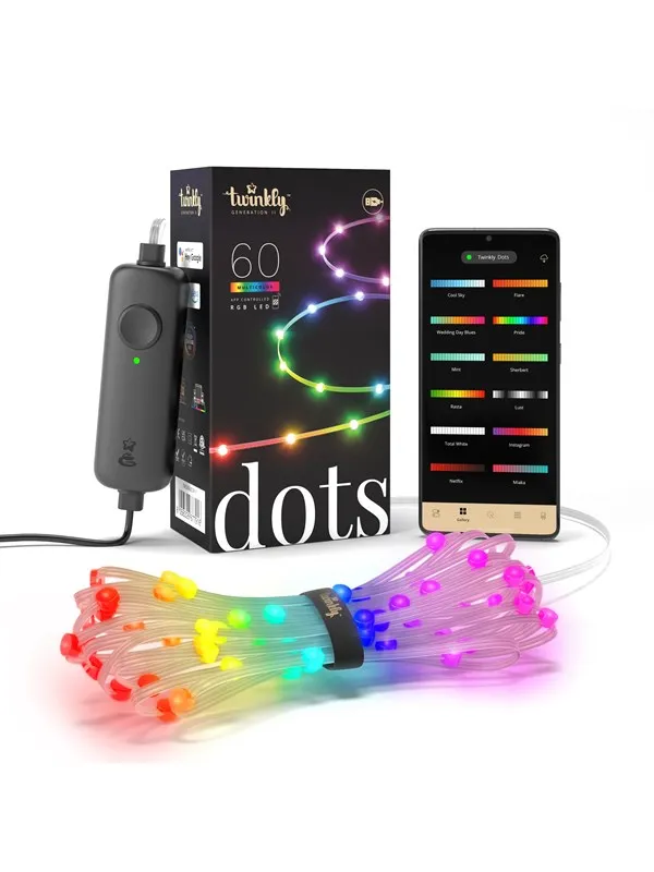 Twinkly Dots - 60 App-controlled RGB LEDs. 3 Meters. Clear Wire. USB-powered.