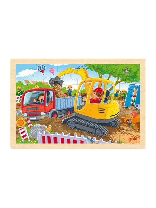 Goki Wooden Jigsaw Puzzle Excavator 24pcs. Tre