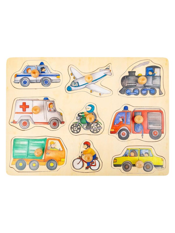 Small Foot - Wooden Stud Puzzle City Vehicles 9pc Tre