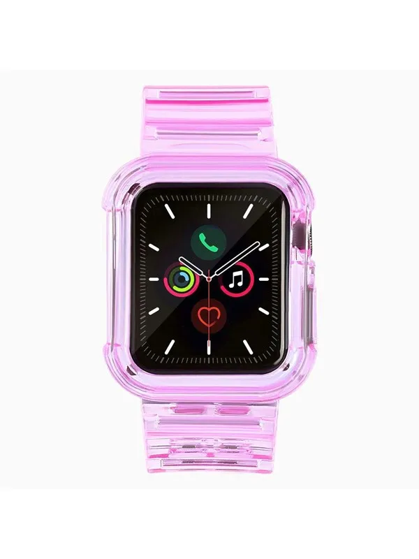 Hurtel Silicone Band Strap Bracelet Case Strap Light Set for Apple Watch 40mm - Red