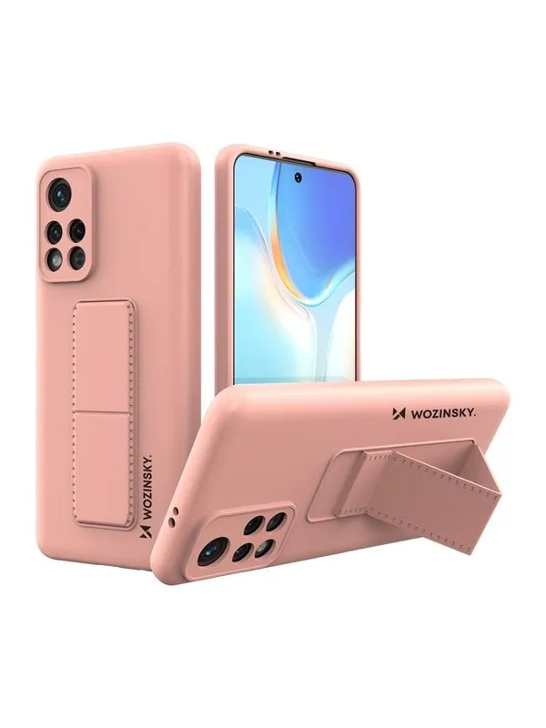 Wozinsky Kickstand Case Silicone Case with Stand Case for Xiaomi Poco M4 Pro 5G Pink