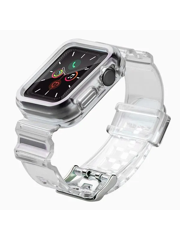 Hurtel Silicone Band Strap Bracelet Case Strap Light Set for Apple Watch 42mm - Black
