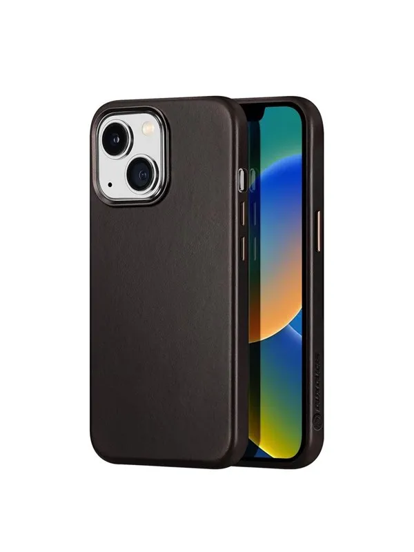 Dux Ducis  Naples Case for iPhone 14 Plus Leather Case (MagSafe Compatible) Dark Brown