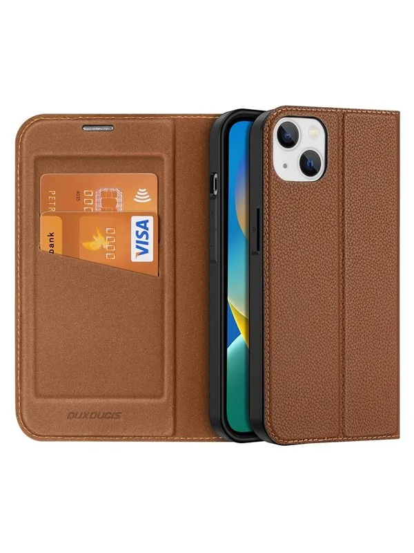 Dux Ducis Skin X2 Case for iPhone 14 Plus Magnetic Flip Cover Brown
