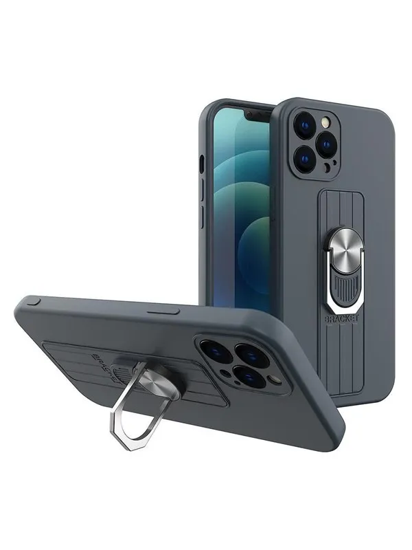 Hurtel Ring Case Silicone Case with Finger Grip and Stand for Xiaomi Poco M4 Pro 5G Blue