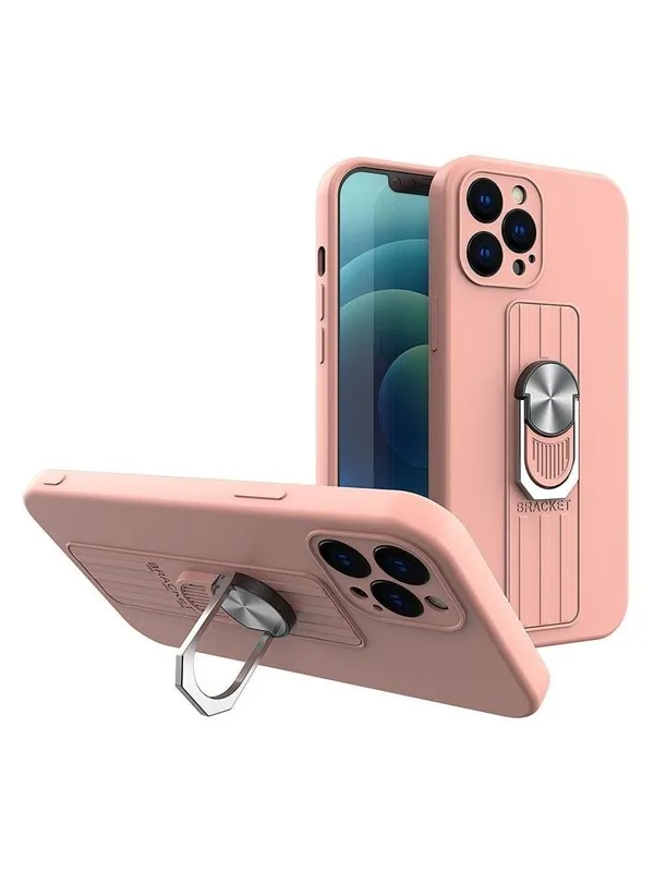 Hurtel Ring Case Silicone Case with Finger Holder and Stand for Xiaomi Redmi Note 11 Pro Pink