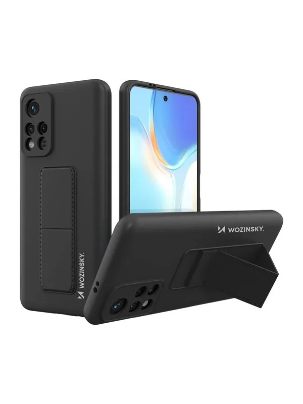 Wozinsky Kickstand Case Silicone Case with Stand Case for Xiaomi Redmi Note 11S / Note 11 Black