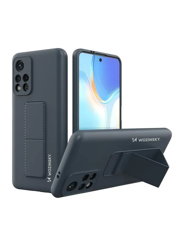 Wozinsky Kickstand Case Silicone Case with Stand Case for Xiaomi Poco M4 Pro 5G Navy Blue