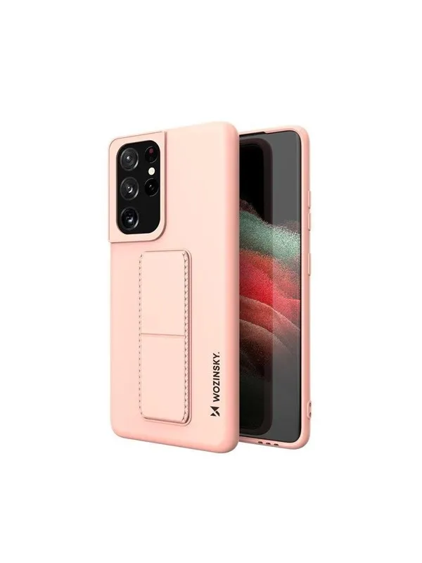 Wozinsky Kickstand Case Silicone Case with Stand Case for Samsung Galaxy S21 Ultra 5G Pink