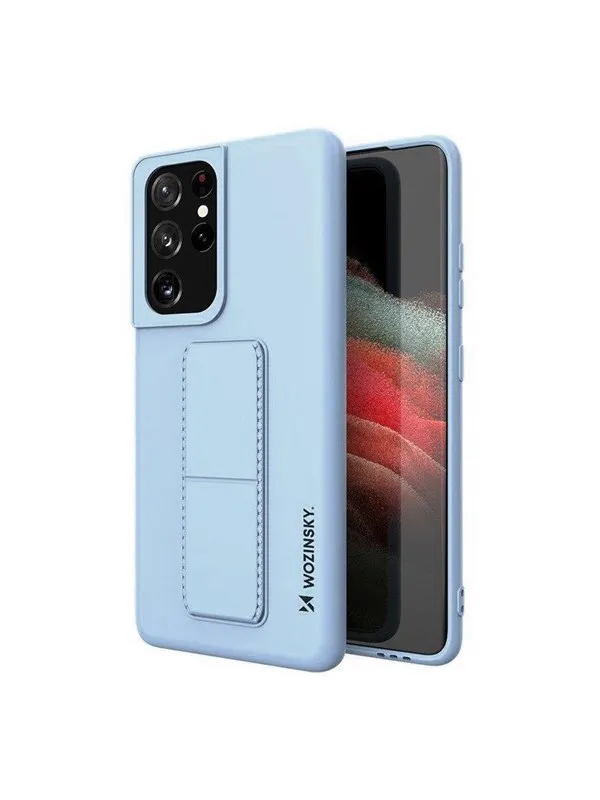 Wozinsky Kickstand Case Silicone Case with Stand Samsung Galaxy S21 Ultra 5G Light Blue